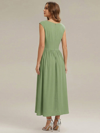 Knit Sleeveless Sheath Wedding Guest Dress #color_Sage Green