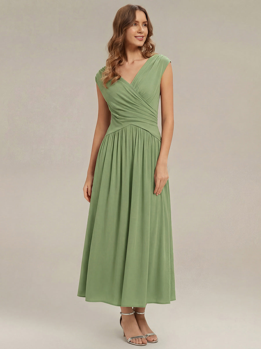 Polka Dot V-Neck Maxi Wedding Guest Dress