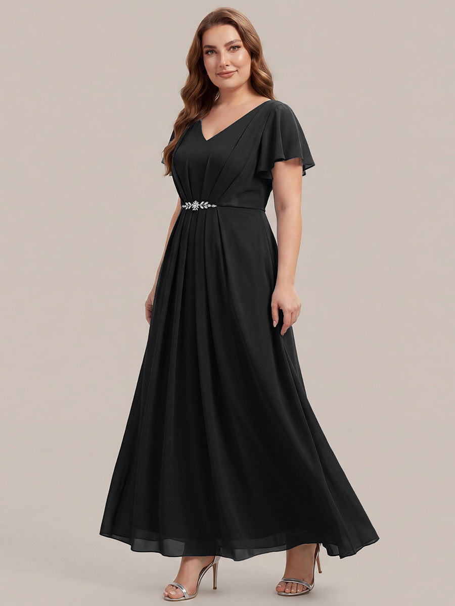 Plus Size Rhinestone Embellished Chiffon Wedding Guest Dress #color_Black