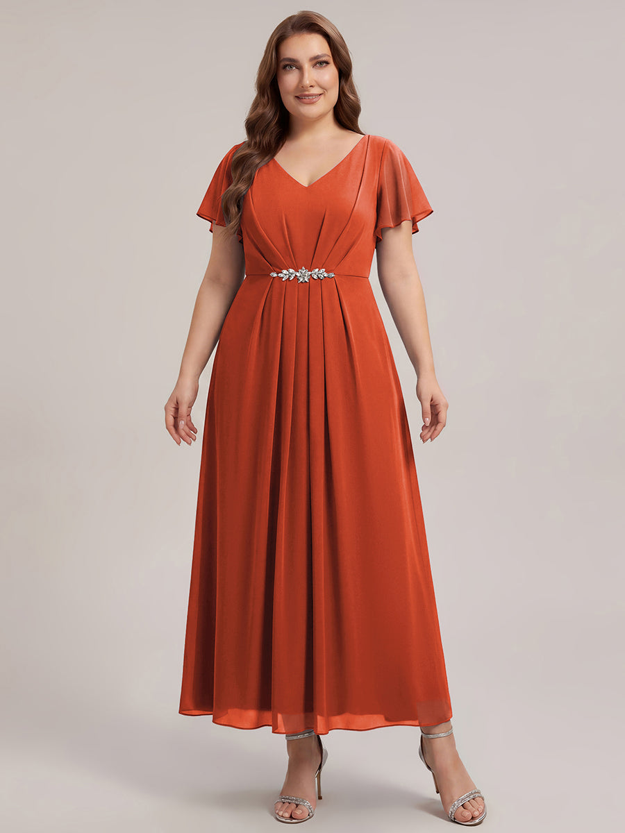 Plus Size Rhinestone Embellished Chiffon Wedding Guest Dress #color_Burnt Orange