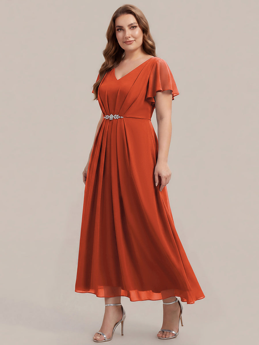 Plus Size Rhinestone Embellished Chiffon Wedding Guest Dress #color_Burnt Orange