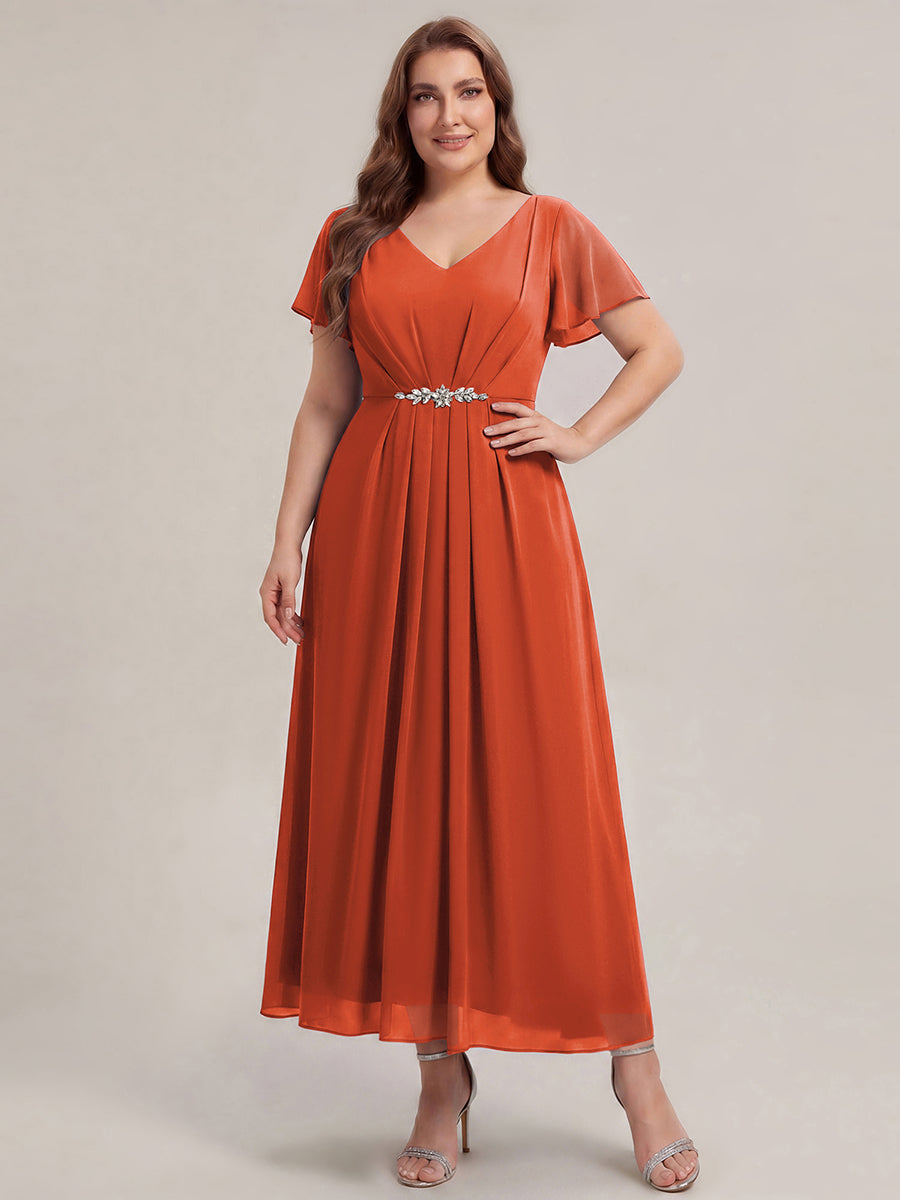 Plus Size Rhinestone Embellished Chiffon Wedding Guest Dress #color_Burnt Orange