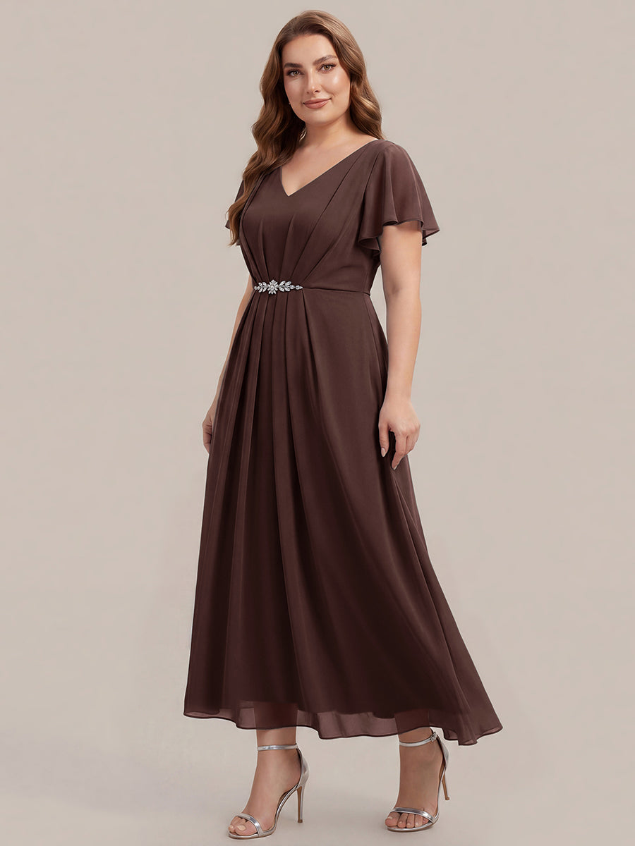 Plus Size Rhinestone Embellished Chiffon Wedding Guest Dress #color_Chocolate  Brown