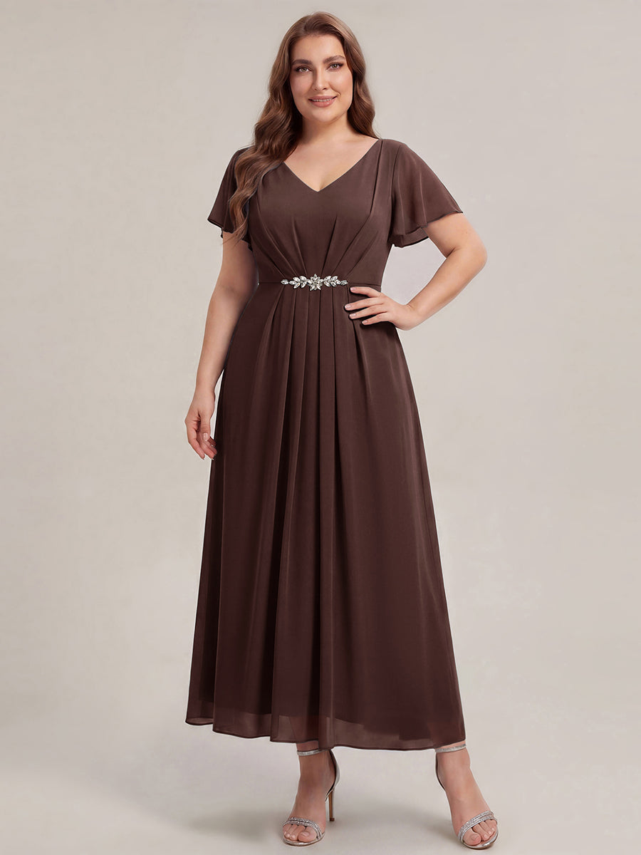 Plus Size Rhinestone Embellished Chiffon Wedding Guest Dress #color_Chocolate  Brown