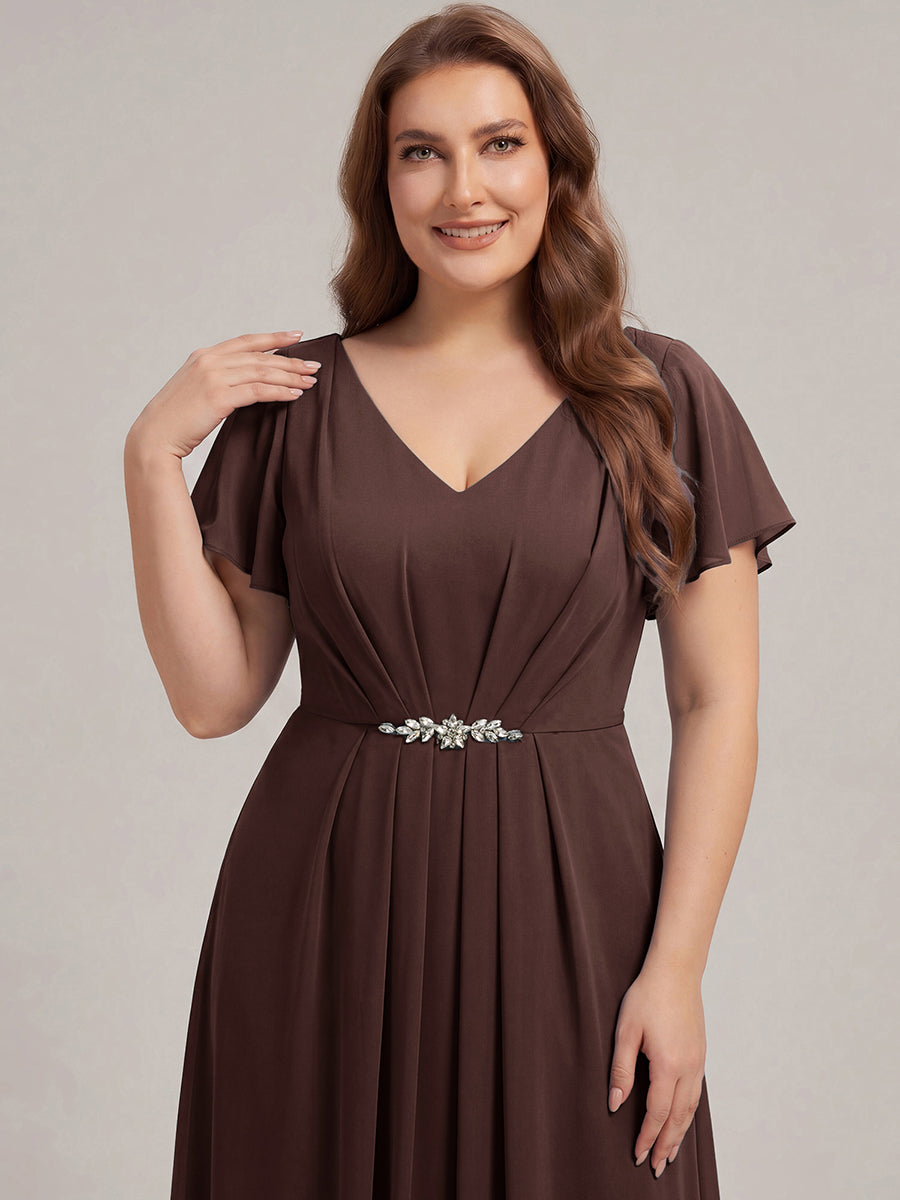 Plus Size Rhinestone Embellished Chiffon Wedding Guest Dress #color_Chocolate  Brown