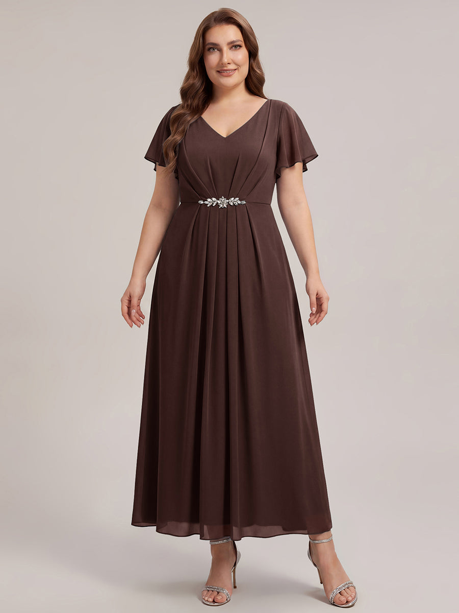 Plus Size Rhinestone Embellished Chiffon Wedding Guest Dress #color_Chocolate  Brown