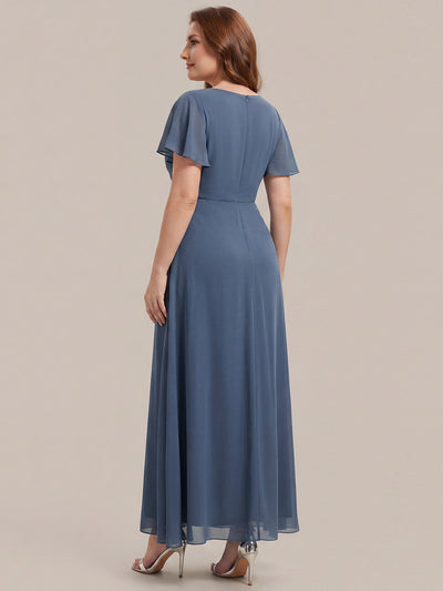 Plus Size Rhinestone Embellished Chiffon Wedding Guest Dress #color_Dusty Blue
