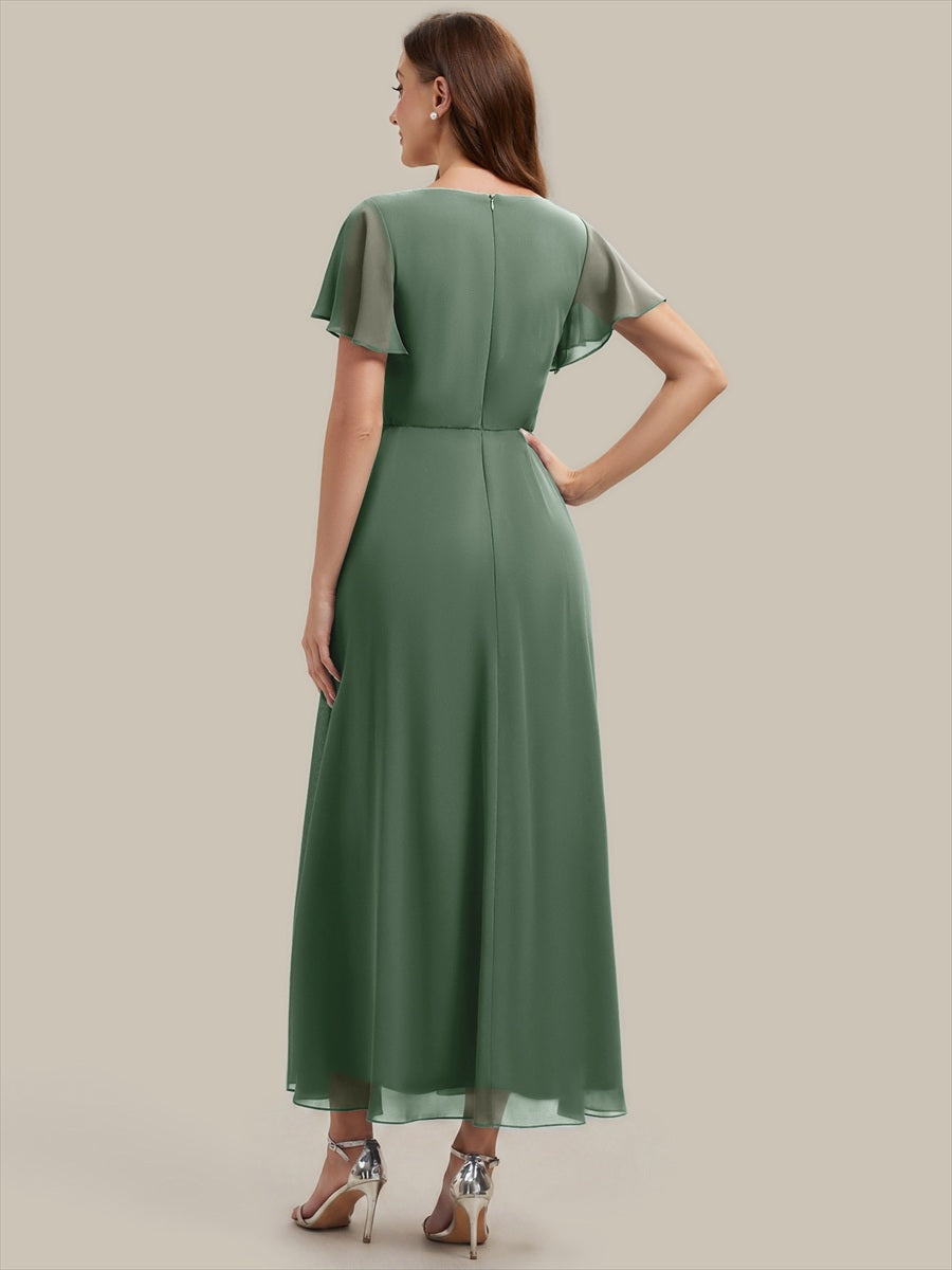 Rhinestone Embellished Chiffon Ruffle Sleeve Wedding Guest Dress #color_Eucalyptus