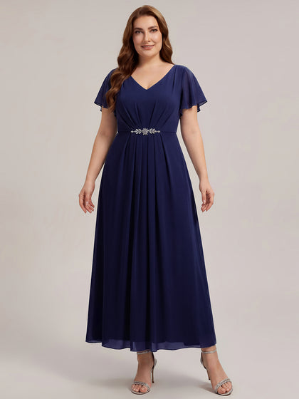 Plus Size Rhinestone Embellished Chiffon Wedding Guest Dress