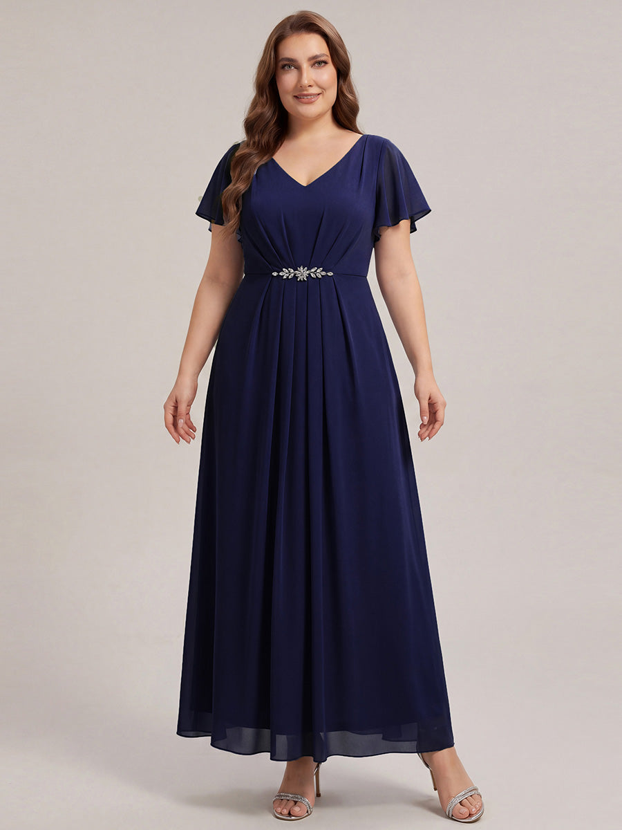 Plus Size Rhinestone Embellished Chiffon Wedding Guest Dress #color_Navy Blue