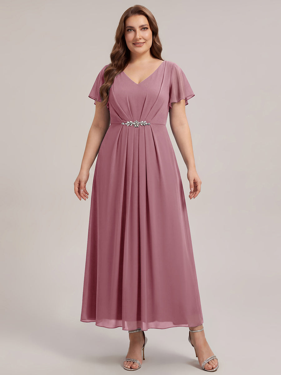 Rhinestone Embellished Chiffon Ruffle Sleeve Wedding Guest Dress #color_Purple Orchid