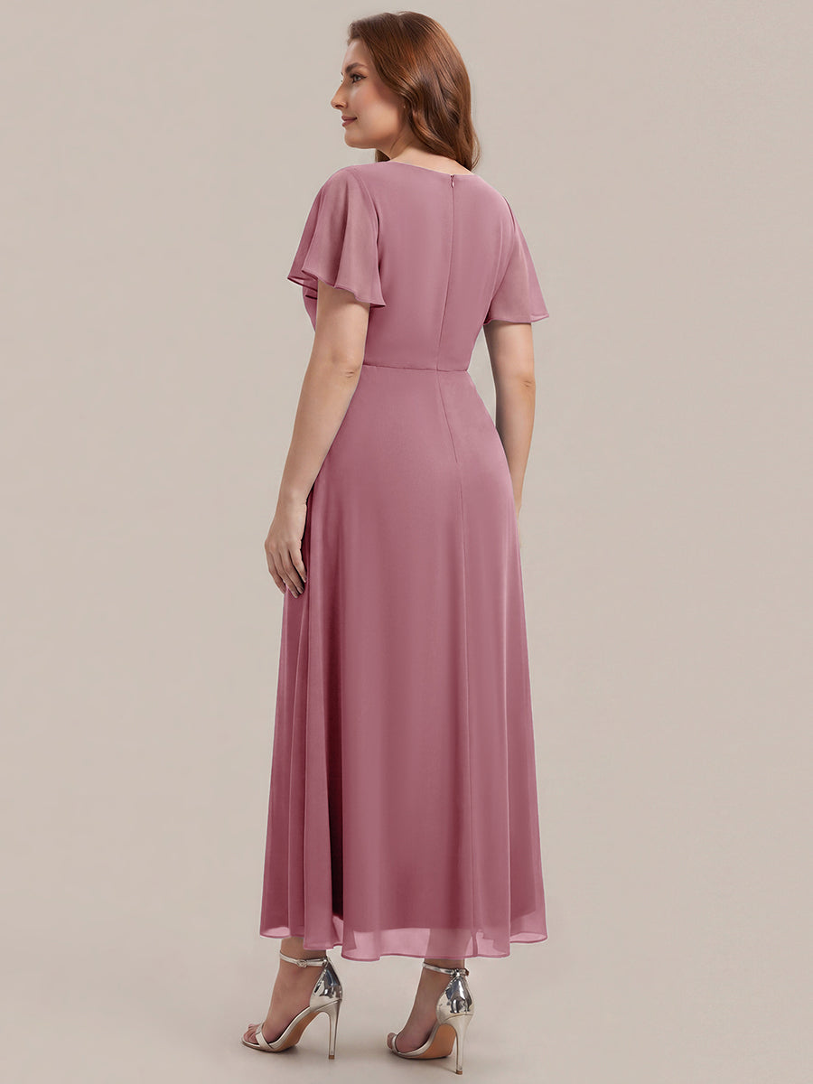 Rhinestone Embellished Chiffon Ruffle Sleeve Wedding Guest Dress #color_Purple Orchid