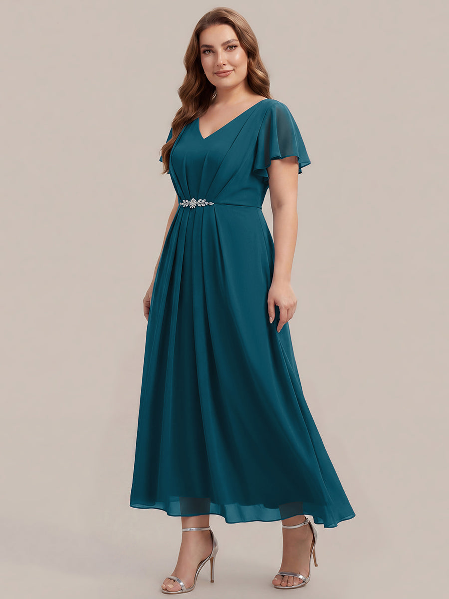 Plus Size Rhinestone Embellished Chiffon Wedding Guest Dress #color_Teal Blue