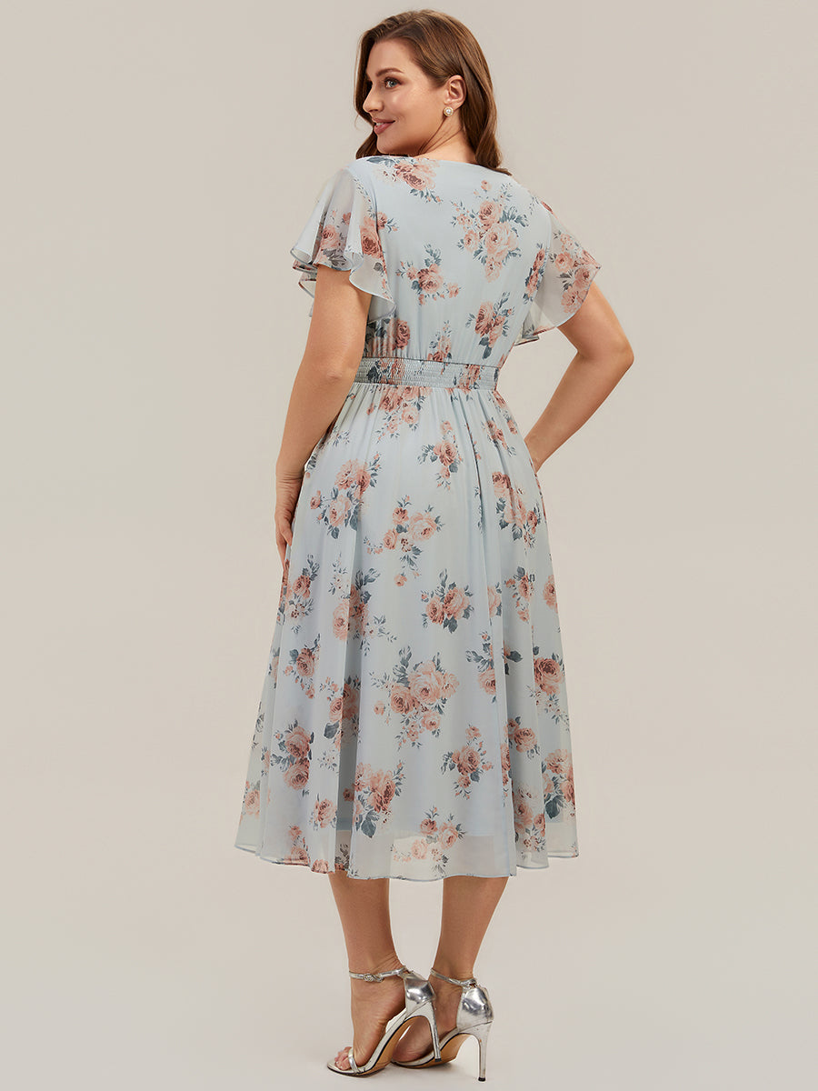 Plus Size Chiffon Ruffle Sleeve Wedding Guest Dress #color_Amber Bloom