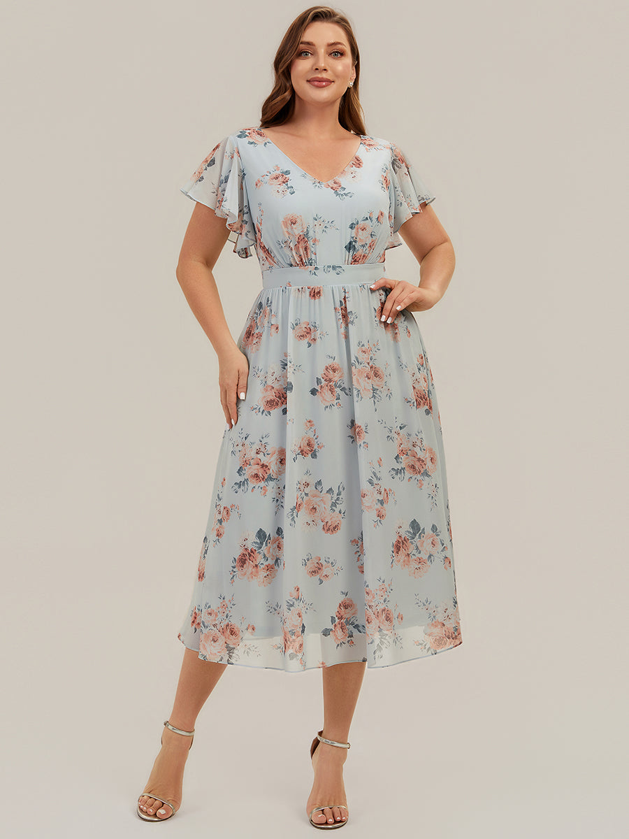 Chiffon Ruffle Sleeve A-Line Wedding Guest Dress #color_Amber Bloom