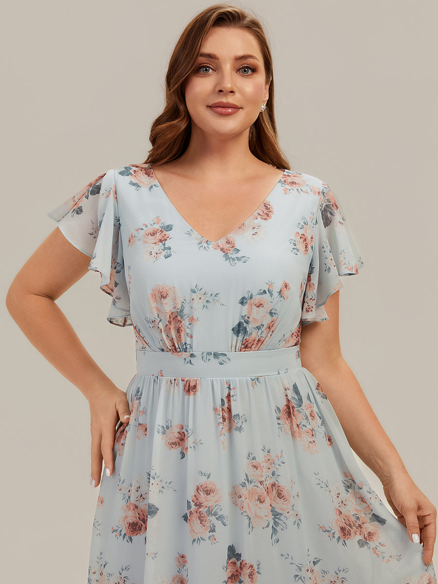 Chiffon Ruffle Sleeve A-Line Wedding Guest Dress #color_Amber Bloom