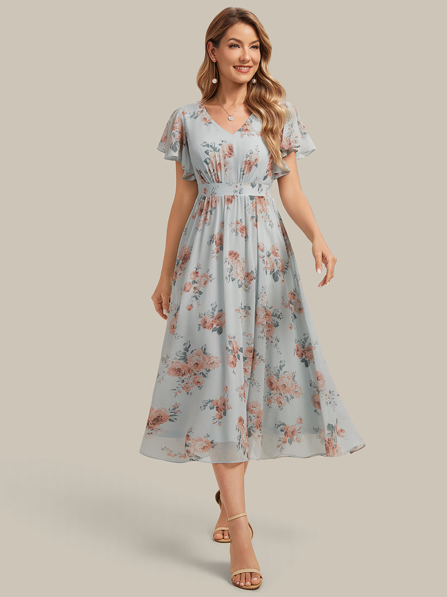 Chiffon Ruffle Sleeve A-Line Wedding Guest Dress #color_Amber Bloom