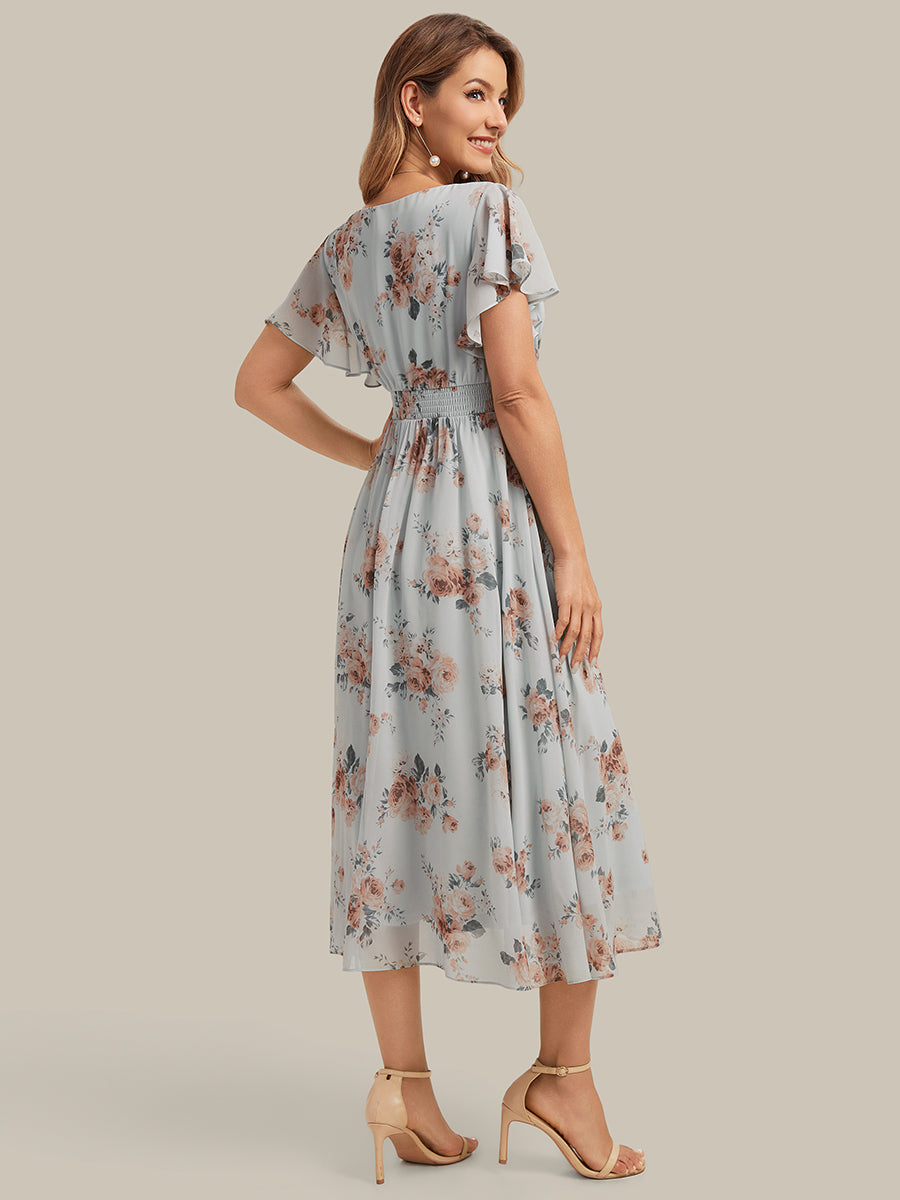 Chiffon Ruffle Sleeve A-Line Wedding Guest Dress #color_Amber Bloom