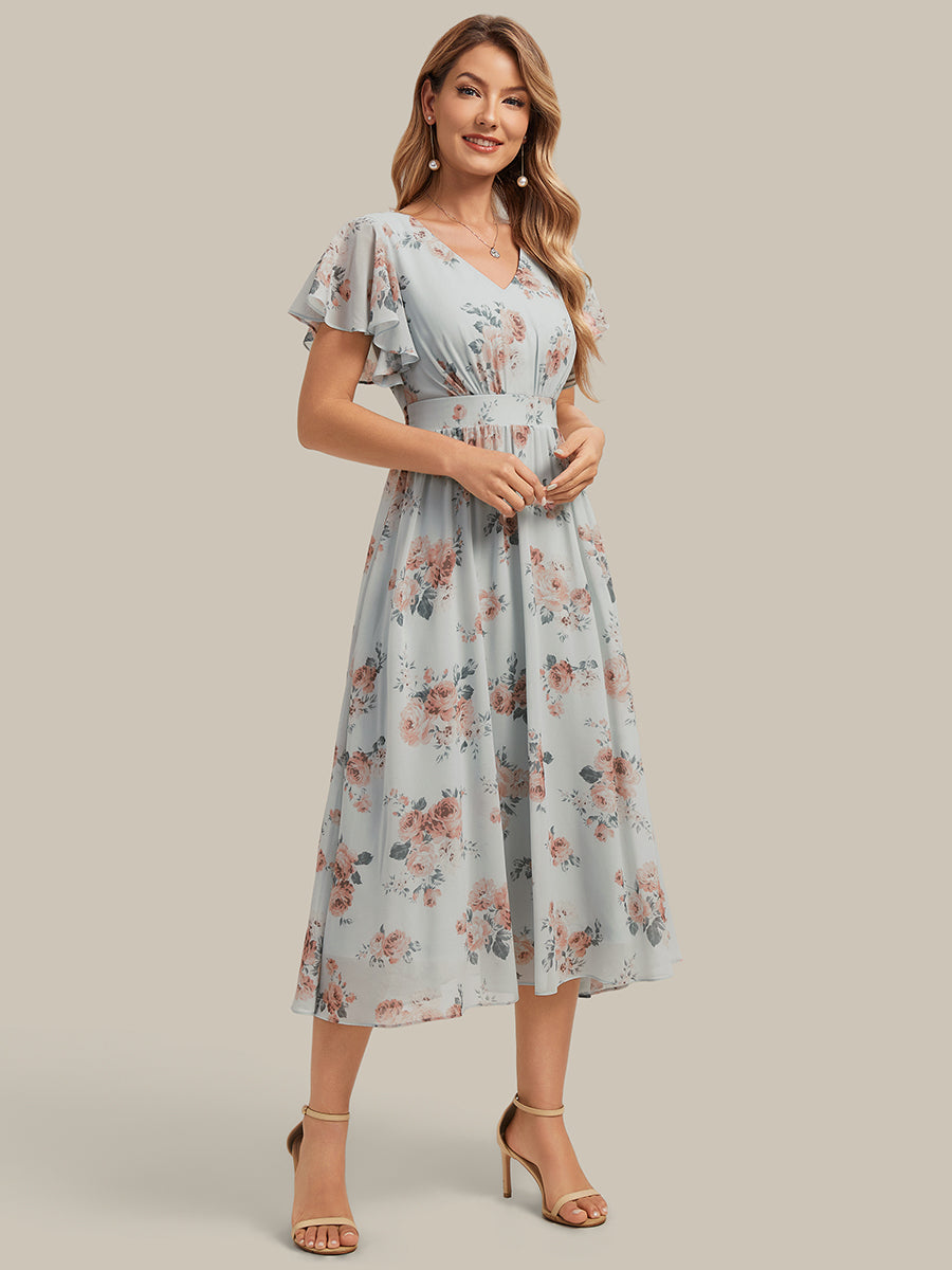 Chiffon Ruffle Sleeve A-Line Wedding Guest Dress #color_Amber Bloom