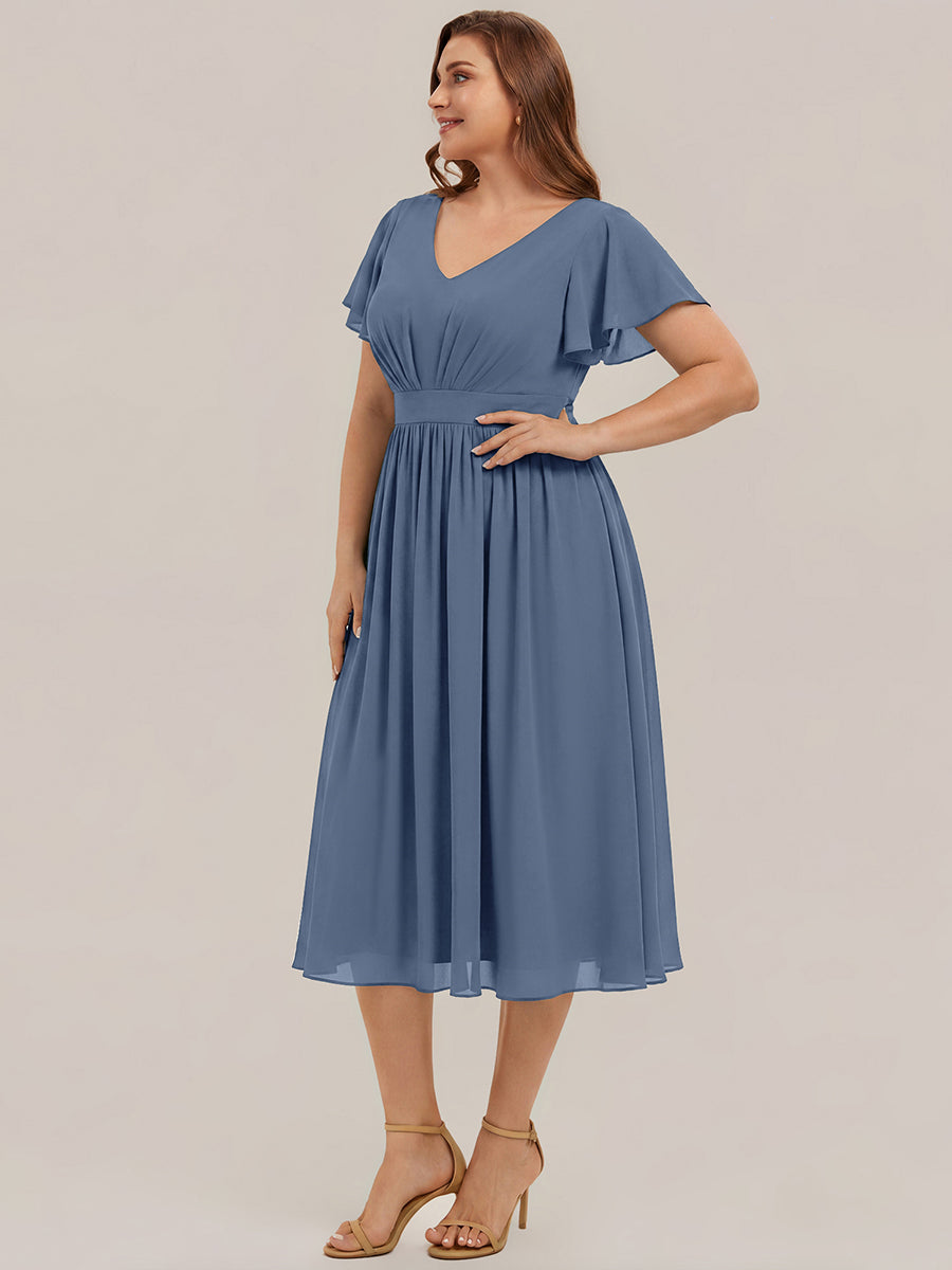 Plus Size Chiffon Ruffle Sleeve Wedding Guest Dress #color_Dusty Blue