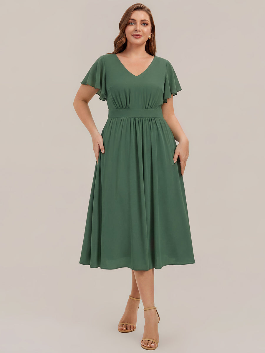 Plus Size Chiffon Ruffle Sleeve Wedding Guest Dress #color_Eucalyptus