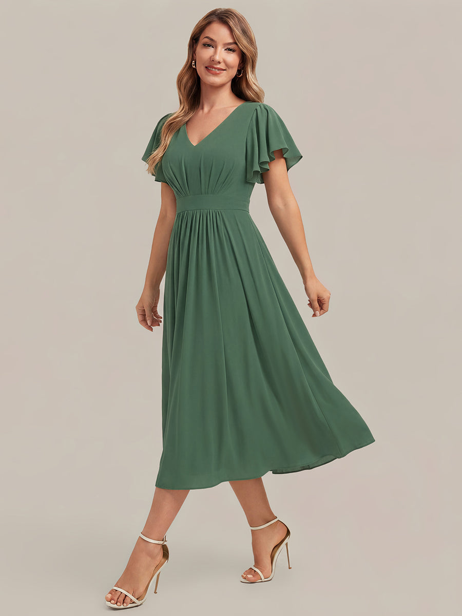 Chiffon Ruffle Sleeve A-Line Wedding Guest Dress #color_Eucalyptus
