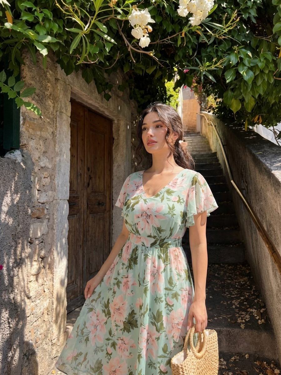 Ever-Pretty Chiffon Ruffle Sleeve A-Line Midi Dress Ever-Pretty Chiffon Ruffle Sleeve A-Line Midi Dress