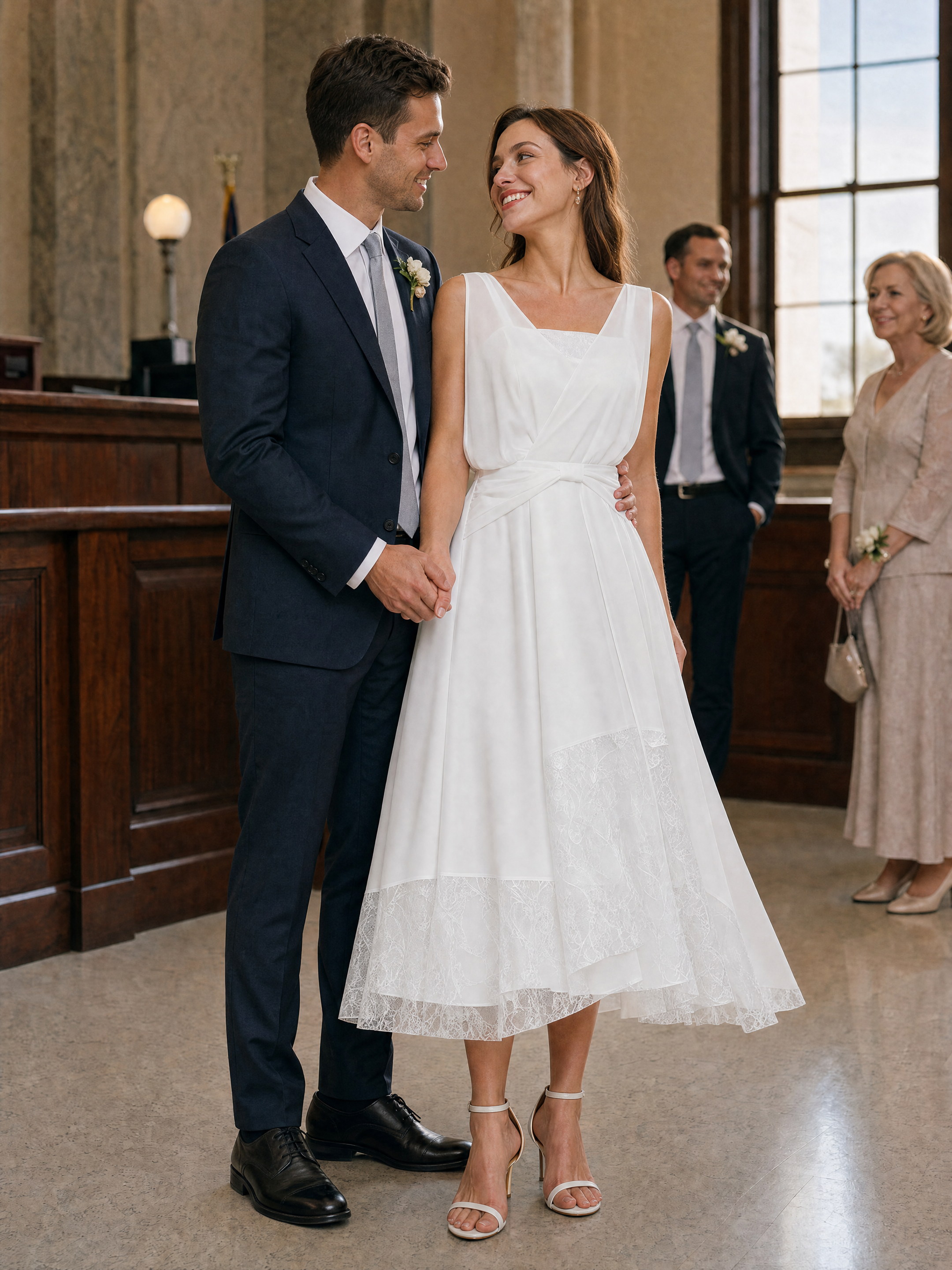 Chiffon Ribbon Sleeveless A-Line Wedding Guest Dress #color_White