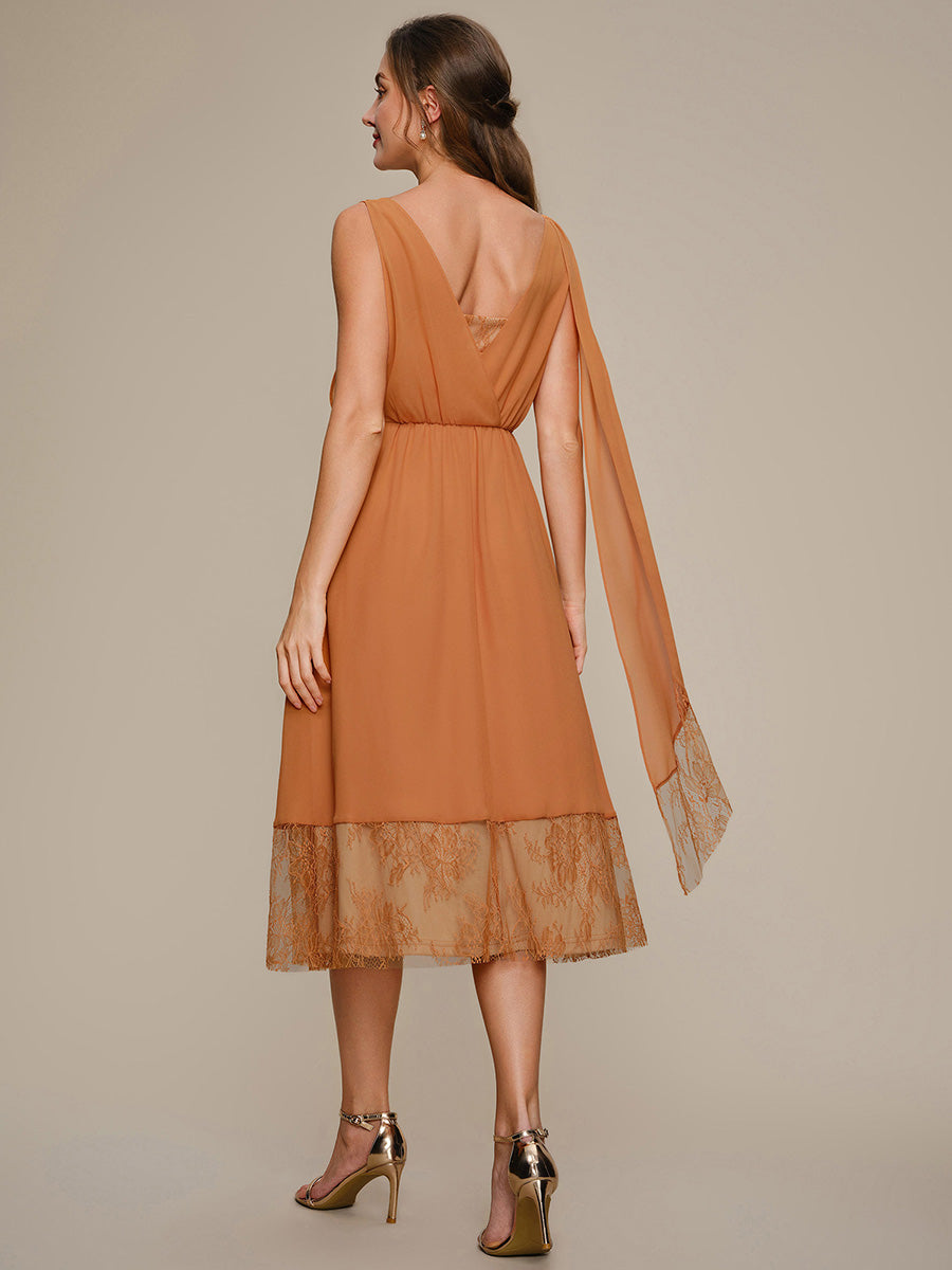 Chiffon Ribbon Sleeveless A-Line Wedding Guest Dress #color_Pumpkin