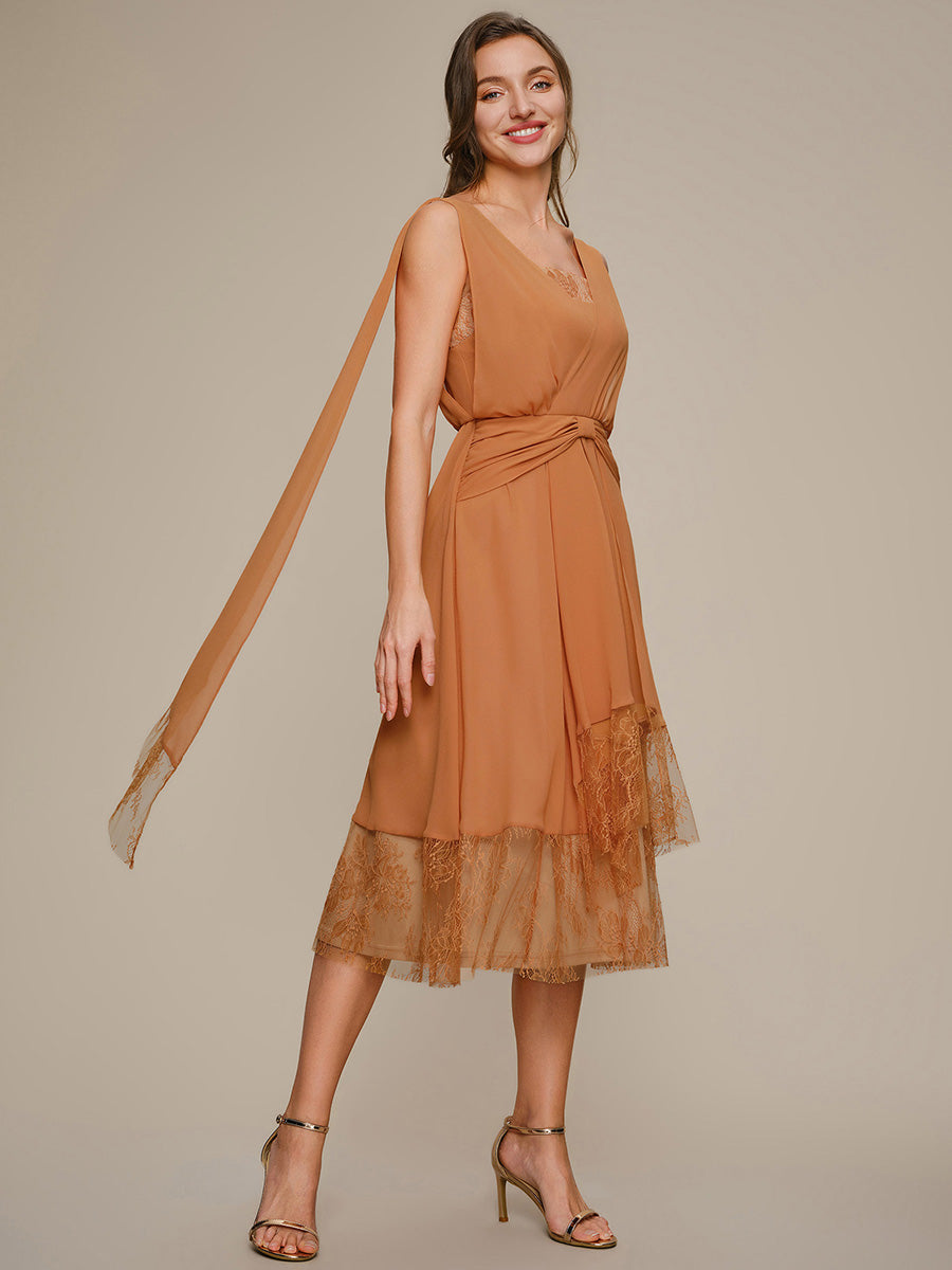 Chiffon Ribbon Sleeveless A-Line Wedding Guest Dress #color_Pumpkin