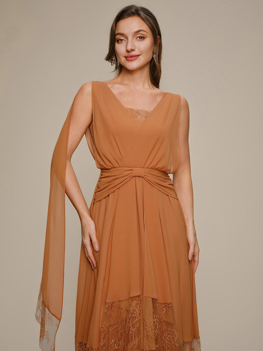 Chiffon Ribbon Sleeveless A-Line Wedding Guest Dress #color_Pumpkin
