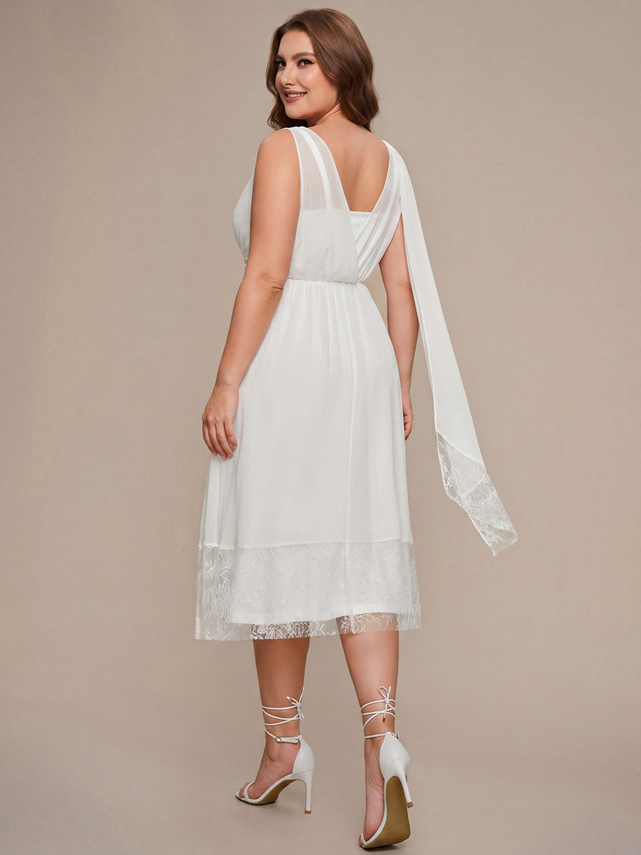 Plus Size Chiffon Ribbon Sleeveless Wedding Guest Dress #color_White