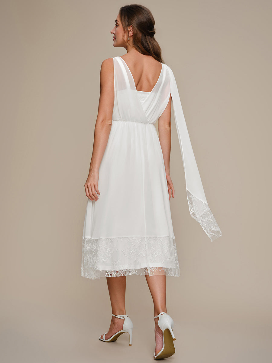 Chiffon Ribbon Sleeveless A-Line Wedding Guest Dress #color_White