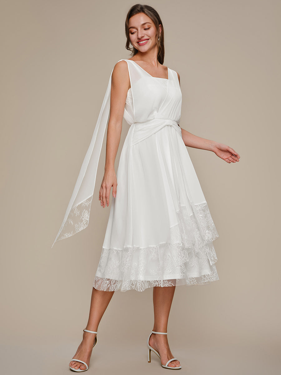 Chiffon Ribbon Sleeveless A-Line Wedding Guest Dress #color_White