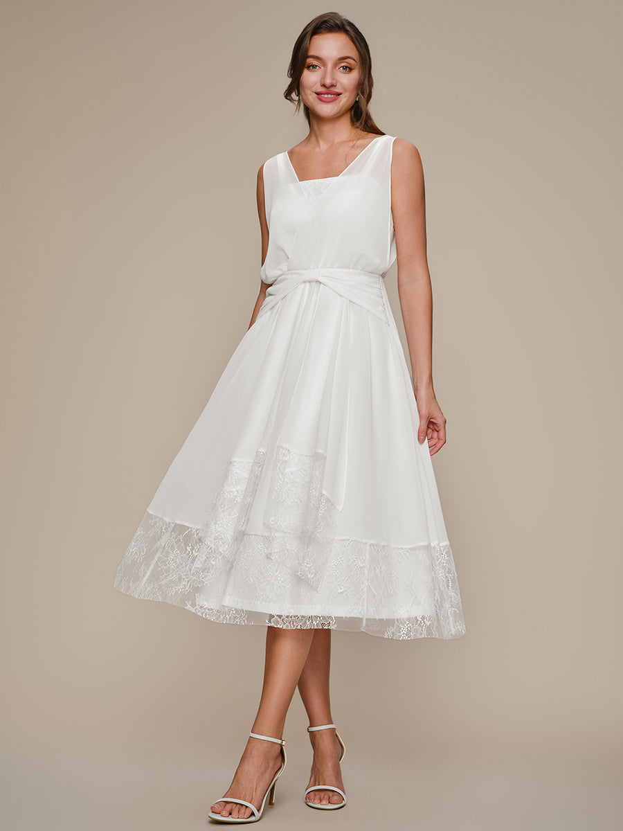 Chiffon Ribbon Sleeveless A-Line Wedding Guest Dress #color_White