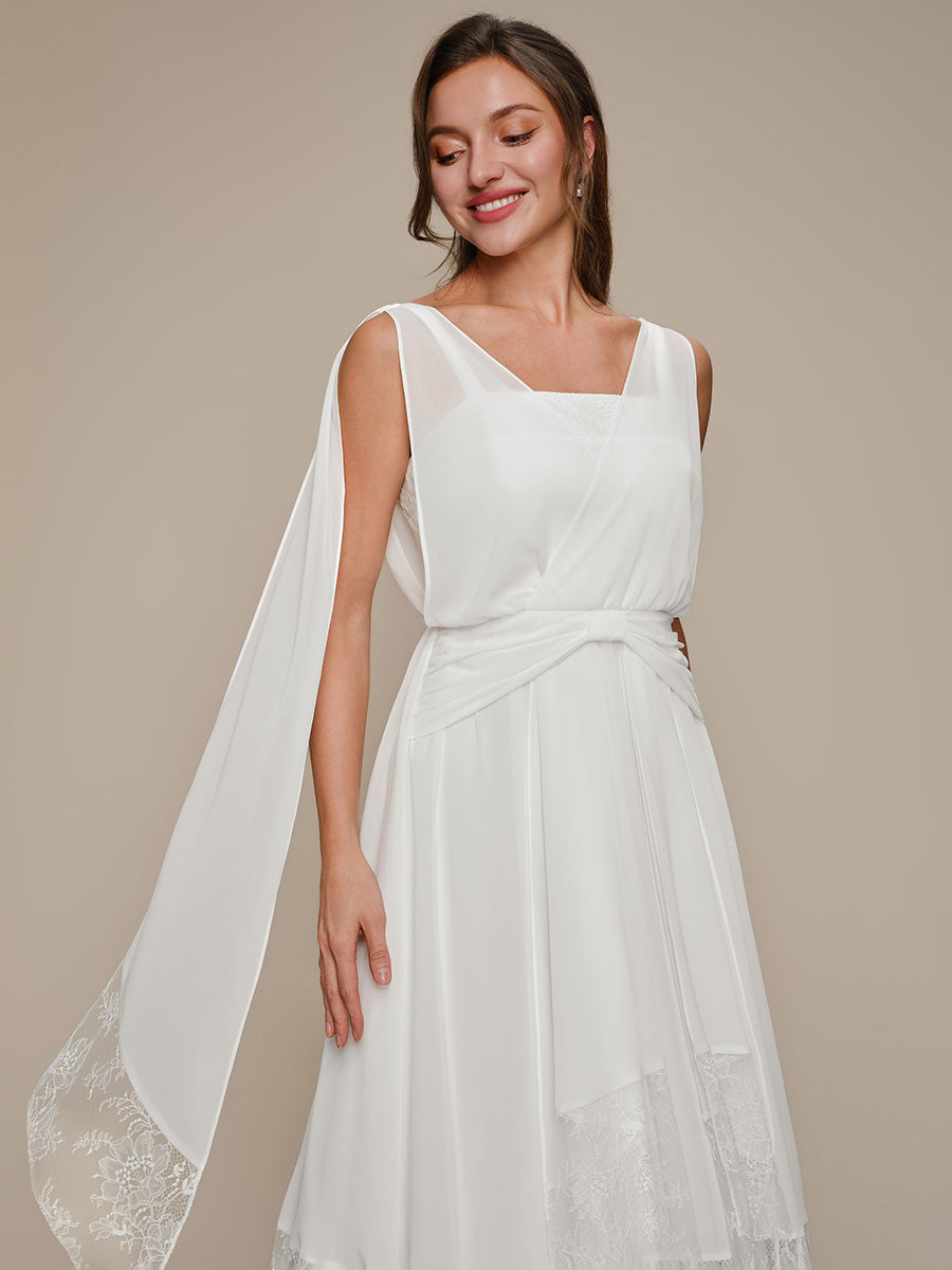 Chiffon Ribbon Sleeveless A-Line Wedding Guest Dress #color_White