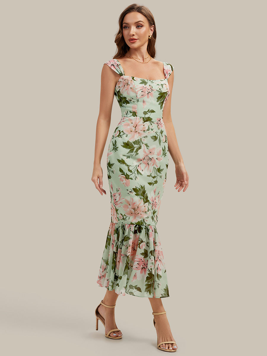 Ever-Pretty Square Neck Midi Mermaid Dress with Ruffle Hem Ever-Pretty Square Neck Midi Mermaid Dress with Ruffle Hem