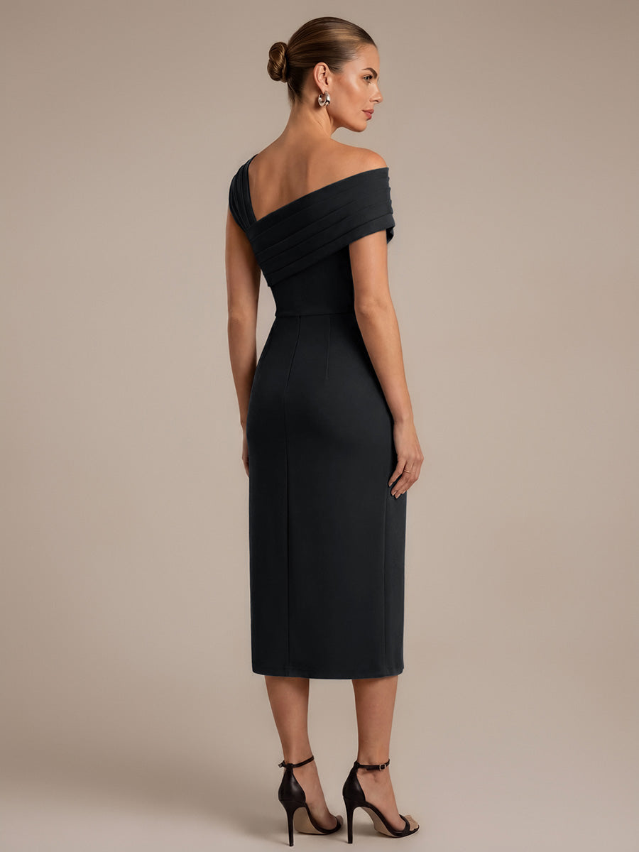 Ever-Pretty Slit Crepe Cap Sleeve Midi Dress