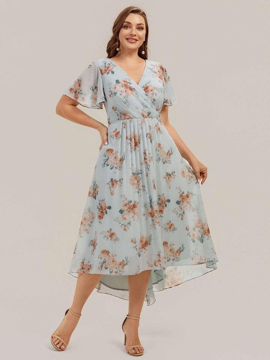 Ever-Pretty Plus Size High Low Midi Dress with Flutter Sleeves