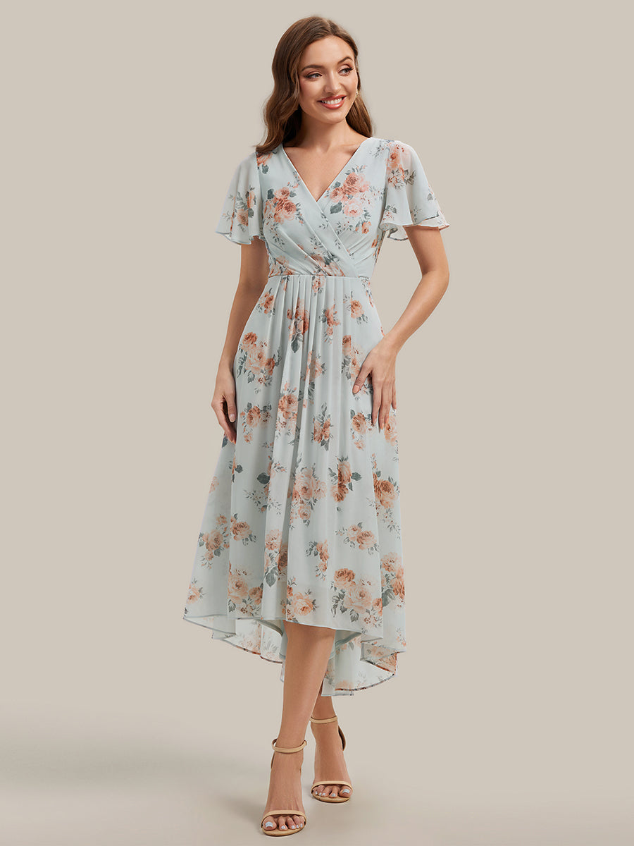 V-Neck High Low Midi Wedding Guest Dress with Flutter Sleeves - Ever-Pretty US V-Neck High Low Midi Wedding Guest Dress with Flutter Sleeves - Ever-Pretty US
