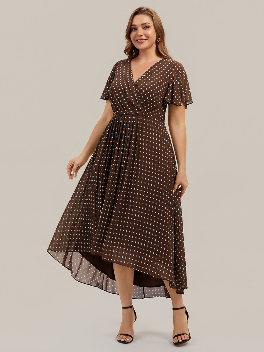 Ever-Pretty V-Neck High Low Midi With Sleev With Flutter Sleeves Casual Dress