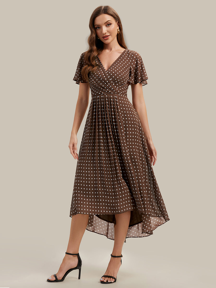 Ever-Pretty V-Neck High Low Midi Summer Formal Wedding Guest Dress with Flutter Sleeves Casual Dress