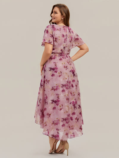 Plus Size Printed Chiffon Wedding Guest Dress #color_Light Purple Print