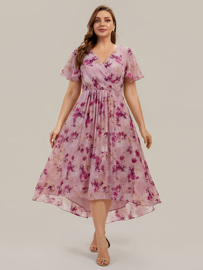 Plus Size Printed Chiffon Wedding Guest Dress