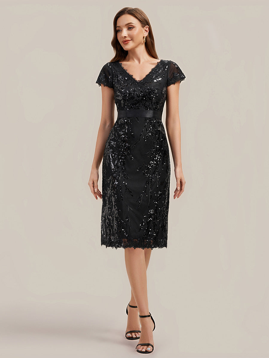 midi cocktail dress with short sleeves Ever-Pretty Sequin Lace V-Neck NA21OCT25 shaped sequins. Blue Organic Cotton Kimono Tulle Size:LP