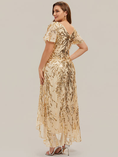 Plus Size Ruffled Sequin Wedding Guest Dress #color_Gold