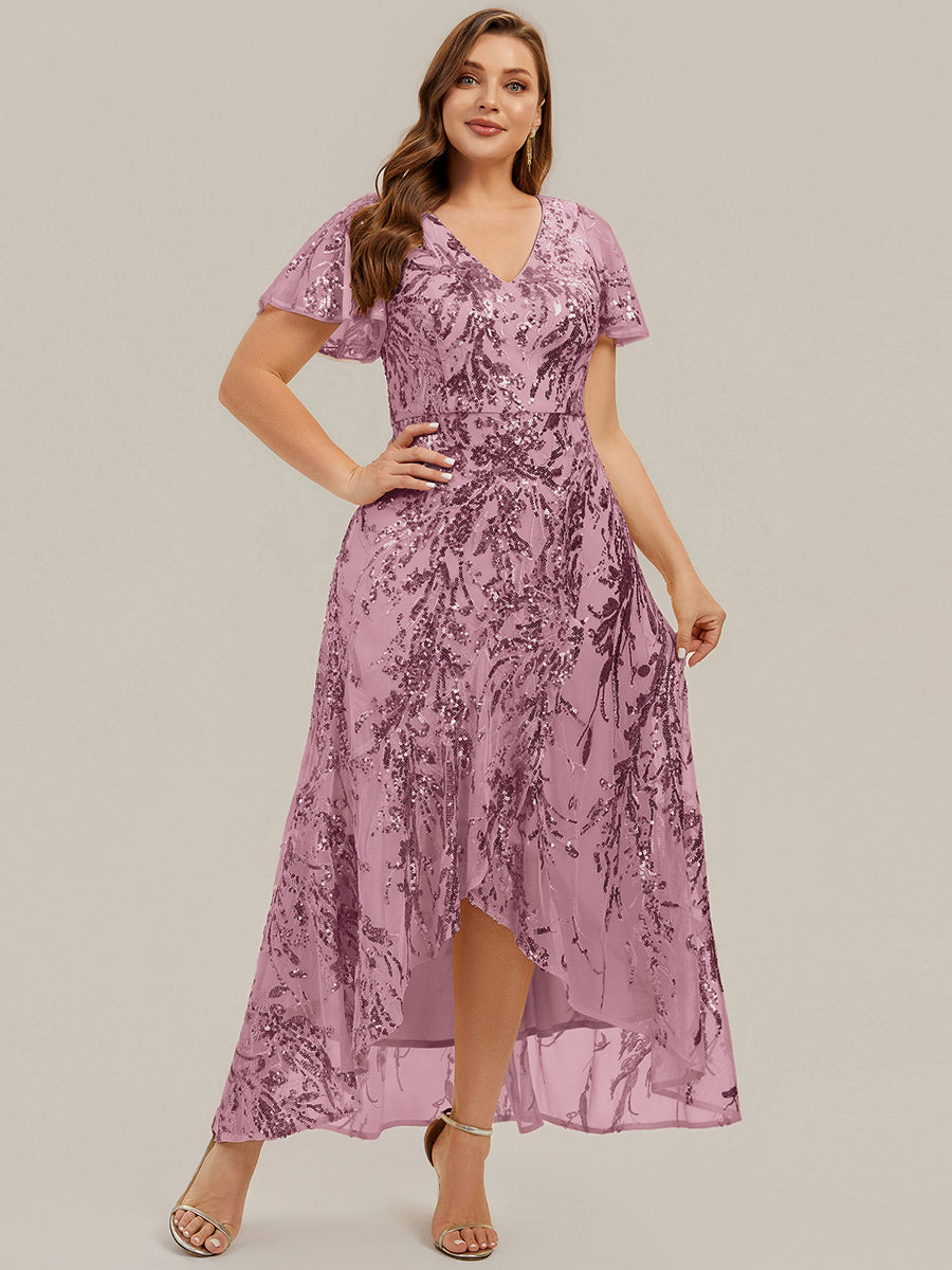 Plus Size Ruffled Sequin Wedding Guest Dress #color_Purple Orchid
