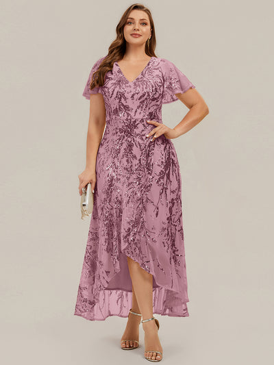 Plus Size Ruffled Sequin Wedding Guest Dress