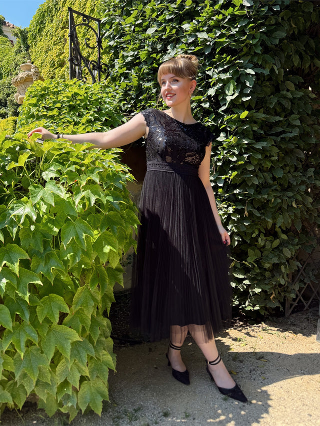 See-through Glitter Cap Sleeve A-Line Wedding Guest Dress Fan Photos 1
