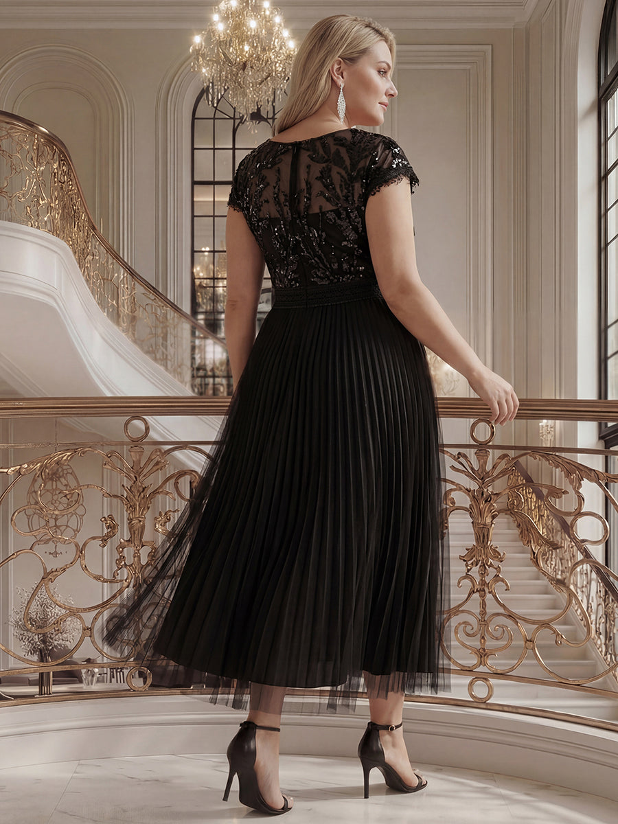Plus Size See-through Sequin Wedding Guest Dress #color_Black
